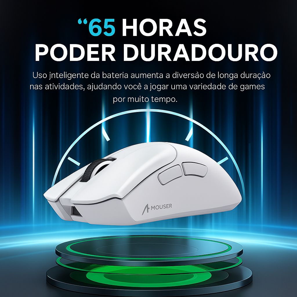 Mouse Gamer Sem Fio R1 — 18000 DPI, Triplo Modo, 65h Bateria