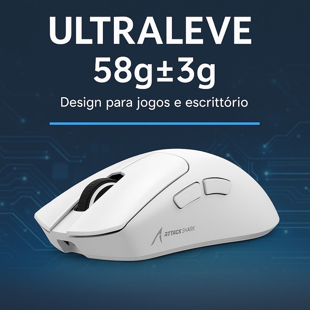 Mouse Gamer Sem Fio R1 — 18000 DPI, Triplo Modo, 65h Bateria