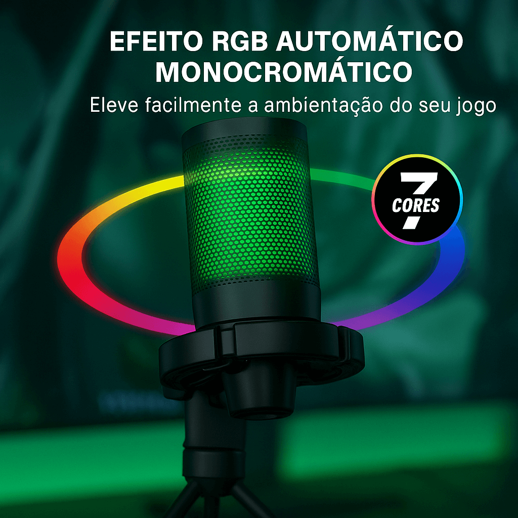 Microfone Gamer RGB USB com Tripé