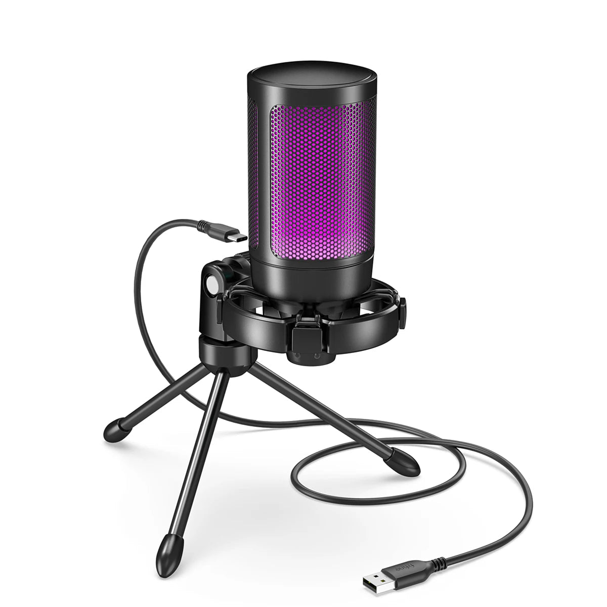 Microfone Gamer RGB USB com Tripé