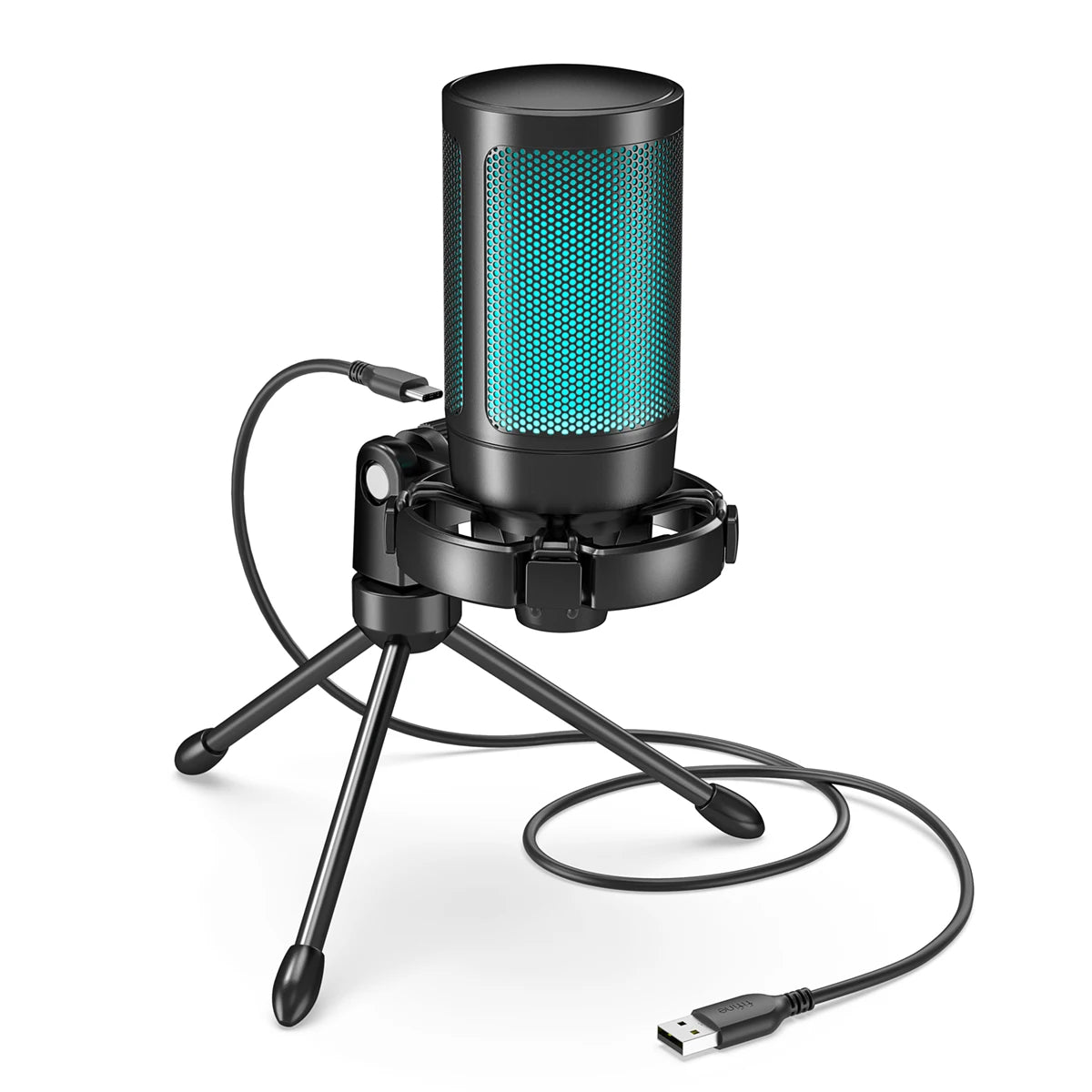 Microfone Gamer RGB USB com Tripé