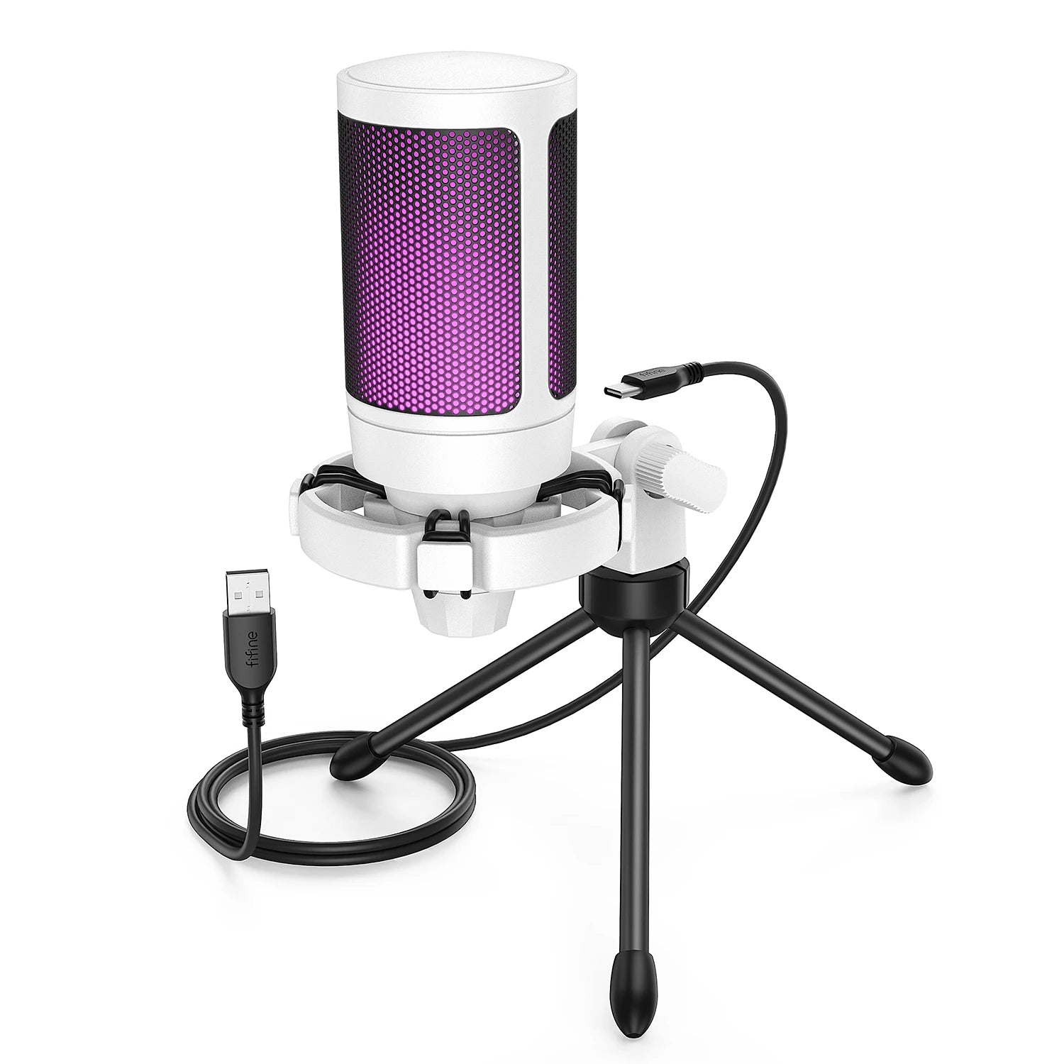 Microfone Gamer RGB USB com Tripé