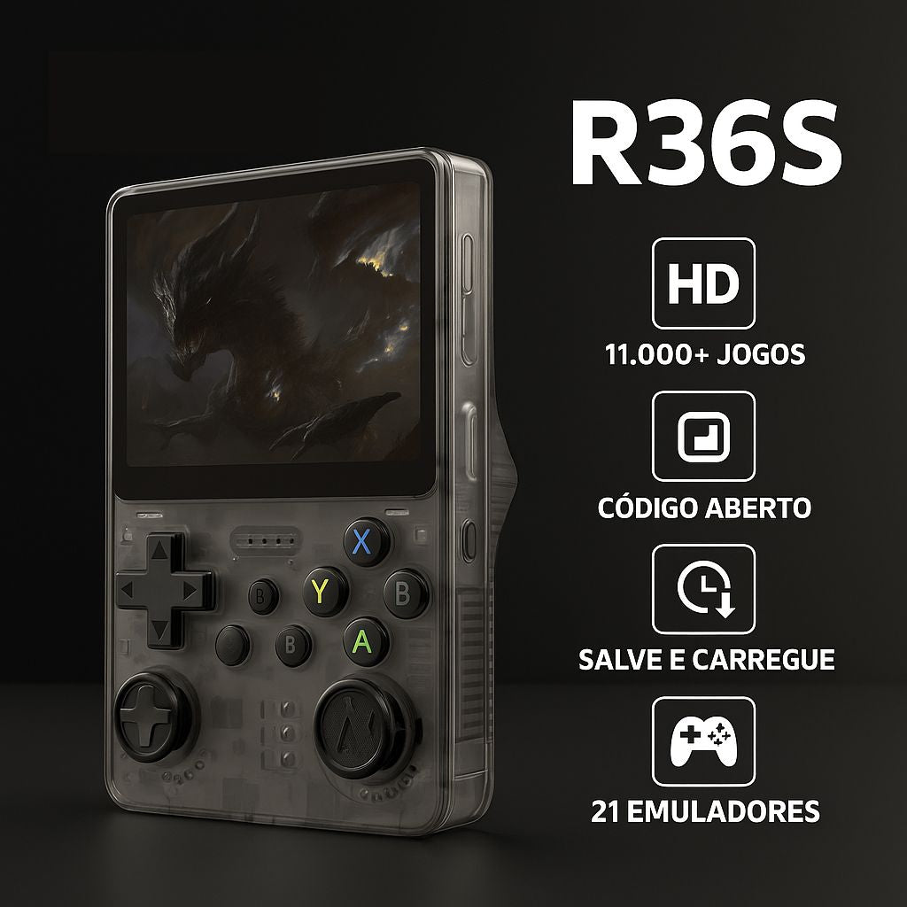 Vídeo Game Portátil R36S Pro — 15.000 Jogos e Tela HD