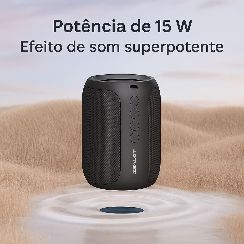 Caixinha de Som Bluetooth S32 Pro — IPX6, 15h de Bateria, LED RGB