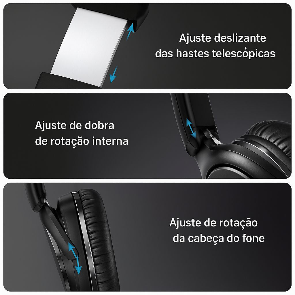 Fone de Ouvido Bluetooth D02 Pro — Dobrável, 50h de Bateria